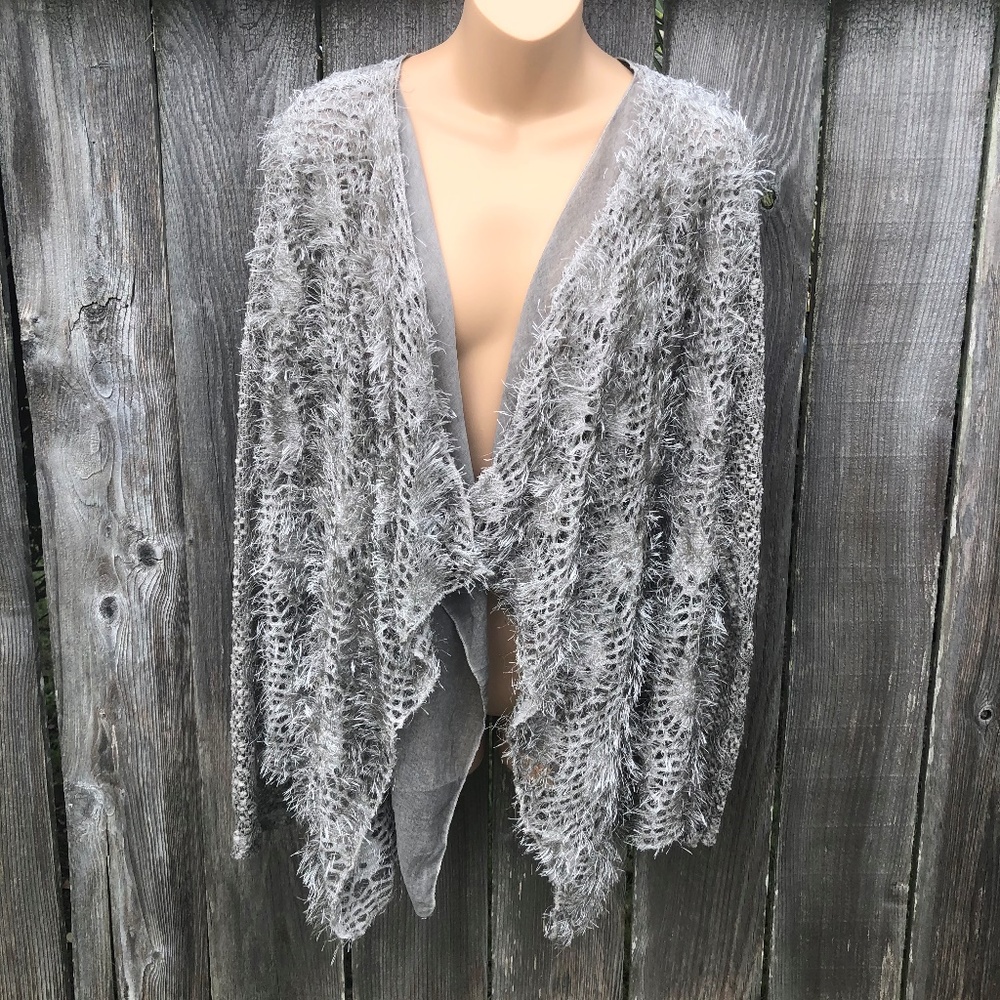 Lisa Tossa Open Cardigan Sweater Layered Sequins